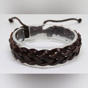 Men's‎ bracelet leather braided brown new e38